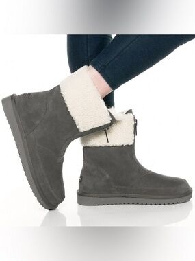 KOOLABURRA BY UGG Lytta Grey Suede Zip Sherpa Ankle Boots Women’s Size 6